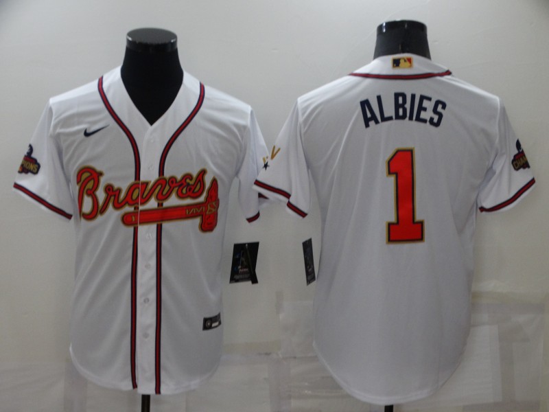 Men's Atlanta Braves Ozzie Albies #1 White Jersey